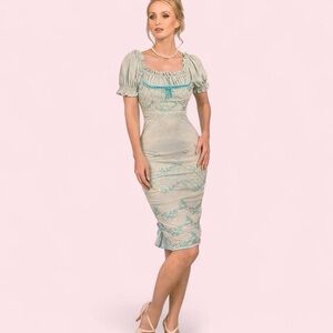 Vintage-Inspired Mint Green Embroidered Midi Dress